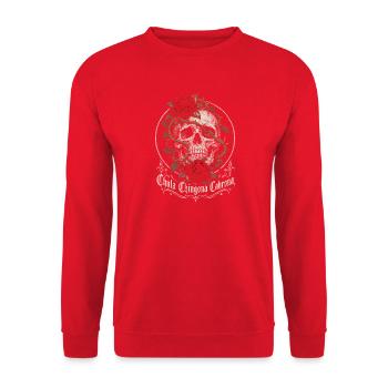 Schädel mit Rosenranke - Unisex Pullover - Rot - Vorne - Alina (178cm) & Michal (187cm)