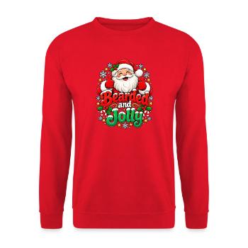 Bartig und Fröhlich: Weihnachtsmann - Unisex Pullover - Rot - Vorne - Alina (178cm) & Michal (187cm)
