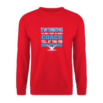 Schwimmen Lustig Trainer Schwimmer Spruch Sport - Unisex Pullover - Rot - Vorne - Alina (178cm) & Michal (187cm)