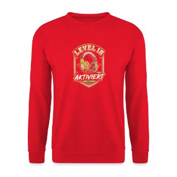 Level 18 Aktiviert Gamer Headset - Unisex Pullover - Rot - Vorne - Alina (178cm) & Michal (187cm)