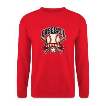 Texas Baseball Emblem mit Schlägern - Unisex Pullover - Rot - Vorne - Alina (178cm) & Michal (187cm)