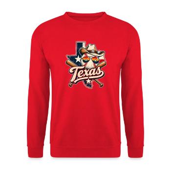 Texas Baseball Cowboy Retro - Unisex Pullover - Rot - Vorne - Alina (178cm) & Michal (187cm)