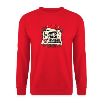 Artig Frech Bis Gluhwein, lustiges Weihnachten - Unisex Pullover - Rot - Vorne - Alina (178cm) & Michal (187cm)