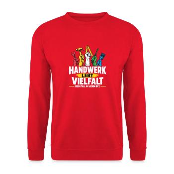 HANDWERK LEBT VIELFALT Handwerker Bewusstsein - Unisex Pullover - Rot - Vorne - Alina (178cm) & Michal (187cm)