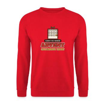 Adventskalender-Dieb, auf frischer Tat ertappt - Unisex Pullover - Rot - Vorne - Alina (178cm) & Michal (187cm)
