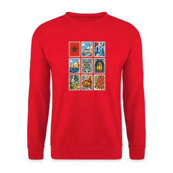 Marokko Briefmarken - Unisex Pullover - Rot - Vorne - Alina (178cm) & Michal (187cm)
