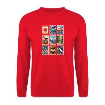 Japan Briefmarken - Unisex Pullover - Rot - Vorne - Alina (178cm) & Michal (187cm)
