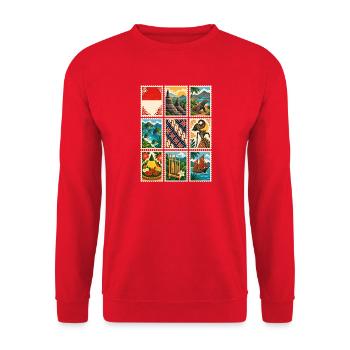 Indonesien Briefmarken - Unisex Pullover - Rot - Vorne - Alina (178cm) & Michal (187cm)