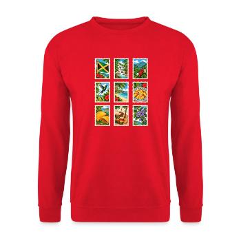 Jamaika Briefmarken - Unisex Pullover - Rot - Vorne - Alina (178cm) & Michal (187cm)