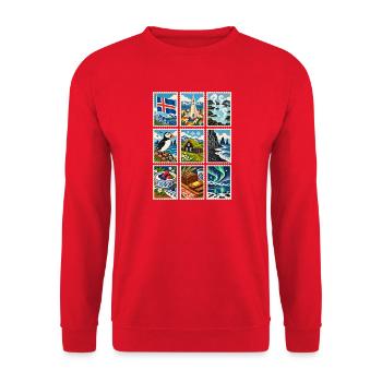 Island Briefmarken - Unisex Pullover - Rot - Vorne - Alina (178cm) & Michal (187cm)