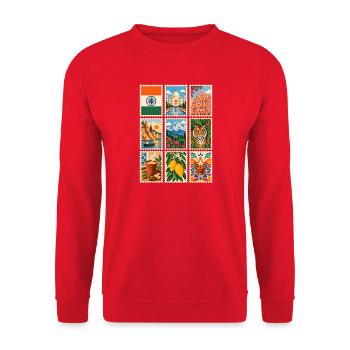 Indien Briefmarken - Unisex Pullover - Rot - Vorne - Alina (178cm) & Michal (187cm)