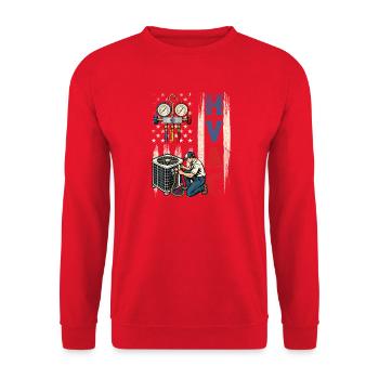 Patriotic HVAC Tech – Heizung und Kühlung unter US-Flagge - Unisex Pullover - Rot - Vorne - Alina (178cm) & Michal (187cm)