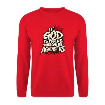 Gott ist für uns – Wer kann uns - Unisex Pullover - Rot - Vorne - Alina (178cm) & Michal (187cm)