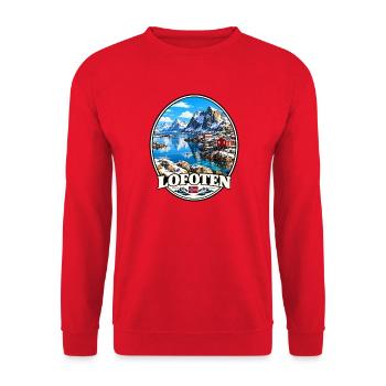 Lofoten Norwegen Urlaub Fjord Landschaft - Unisex Pullover - Rot - Vorne - Alina (178cm) & Michal (187cm)