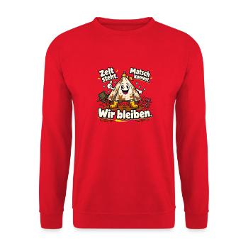 Festival Camping Camper Zeltplatz Crew - Unisex Pullover - Rot - Vorne - Alina (178cm) & Michal (187cm)