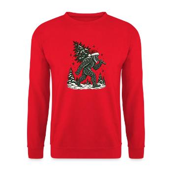 Weihnachts-Bigfoot-Tragbaum-Winterdesign - Unisex Pullover - Rot - Vorne - Alina (178cm) & Michal (187cm)