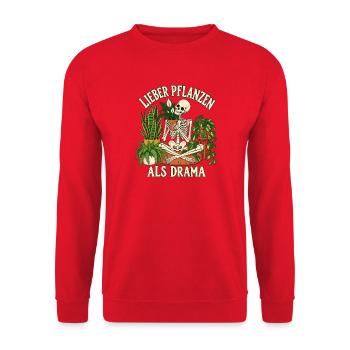 Lieber Pflanzen als Drama  - Unisex Pullover - Rot - Vorne - Alina (178cm) & Michal (187cm)