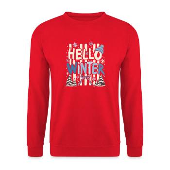 Hallo Winter Holzschrift - Unisex Pullover - Rot - Vorne - Alina (178cm) & Michal (187cm)