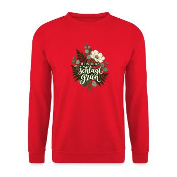 Mein Herz schlägt grün Geschenk für Floristin - Unisex Pullover - Rot - Vorne - Alina (178cm) & Michal (187cm)