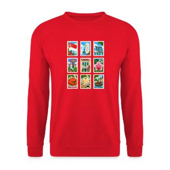 Singapur Briefmarken - Unisex Pullover - Rot - Vorne - Alina (178cm) & Michal (187cm)