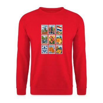 Niederlande Briefmarken - Unisex Pullover - Rot - Vorne - Alina (178cm) & Michal (187cm)