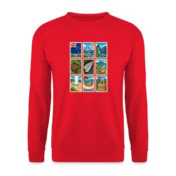 Neuseeland Briefmarken - Unisex Pullover - Rot - Vorne - Alina (178cm) & Michal (187cm)