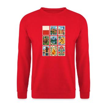 Polen Briefmarken - Unisex Pullover - Rot - Vorne - Alina (178cm) & Michal (187cm)
