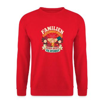 ENKEL DENKEN WEITER – Liebe statt Hass Familie - Unisex Pullover - Rot - Vorne - Alina (178cm) & Michal (187cm)