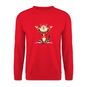 Katze macht Yoga | Meditationskatze - Unisex Pullover - Rot - Vorne - Alina (178cm) & Michal (187cm)