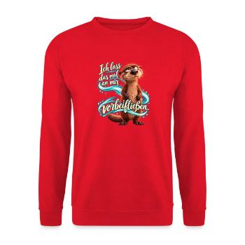 Otter – Ich lass das mal an mir vorbeifließen - Unisex Pullover - Rot - Vorne - Alina (178cm) & Michal (187cm)