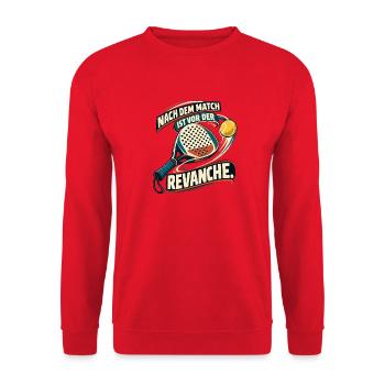  PADEL - Nach dem Match Revanche Vintage Tennis - Unisex Pullover - Rot - Vorne - Alina (178cm) & Michal (187cm)