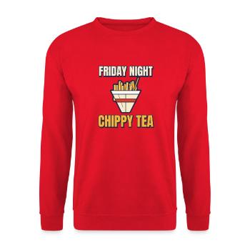 Freitagabend Chippy Tea Lustige britische Pommes - Unisex Pullover - Rot - Vorne - Alina (178cm) & Michal (187cm)