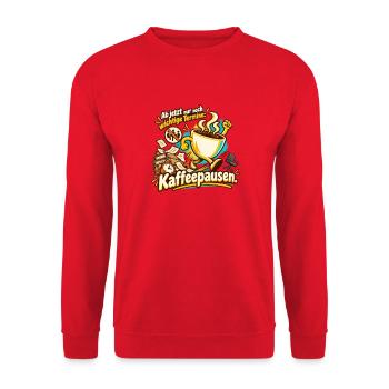 Ruhestand Geschenk Kollege Kaffeepause - Unisex Pullover - Rot - Vorne - Alina (178cm) & Michal (187cm)