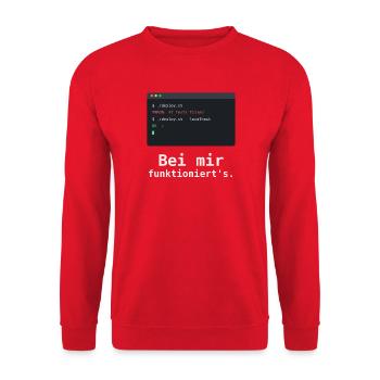 Bei mir funktioniert's - Programmierer Shirt - Unisex Pullover - Rot - Vorne - Alina (178cm) & Michal (187cm)