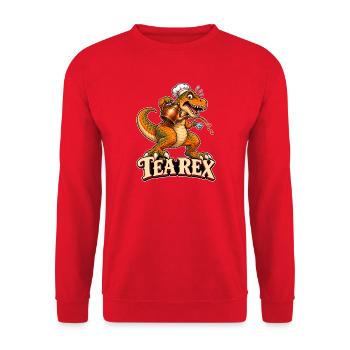 TeaRex Dino Tee - Teezeit Dino - Unisex Pullover - Rot - Vorne - Alina (178cm) & Michal (187cm)