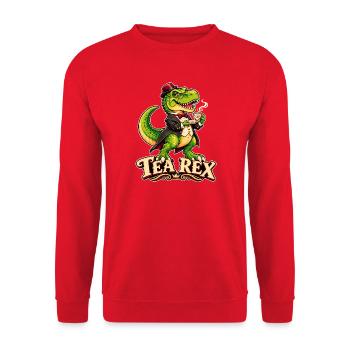 Tea Rex Teesaurus im Smoking - Unisex Pullover - Rot - Vorne - Alina (178cm) & Michal (187cm)