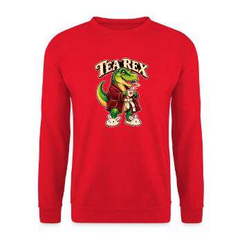 Tea Rex Kuschel-Dino im Tee-Look - Unisex Pullover - Rot - Vorne - Alina (178cm) & Michal (187cm)