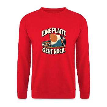 Vinyl Retro: Eine Platte Geht Noch - Unisex Pullover - Rot - Vorne - Alina (178cm) & Michal (187cm)