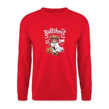  Bullsheet I Mean Boo Hochlandrind Geist Halloween - Unisex Pullover - Rot - Vorne - Alina (178cm) & Michal (187cm)