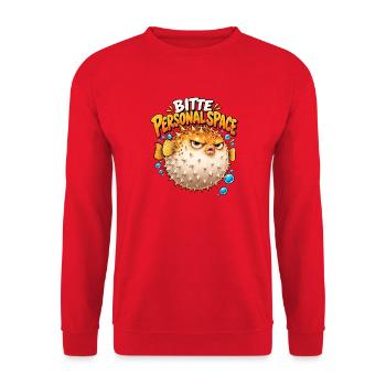 Pufferfisch Bitte Personalspace - Unisex Pullover - Rot - Vorne - Alina (178cm) & Michal (187cm)