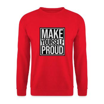 make yourself proud Zitat - Unisex Pullover - Rot - Vorne - Alina (178cm) & Michal (187cm)