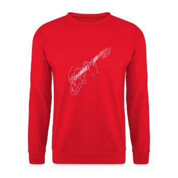 White silhouette of a guitarist. Electric guitar. - Unisex Sweatshirt - red - Front - Alina (178cm) & Michal (187cm)