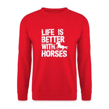 Das Leben ist besser mit Pferden - Unisex Pullover - Rot - Vorne - Alina (178cm) & Michal (187cm)