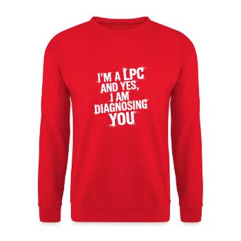 Psychologe Humor: Diagnose inklusive - Unisex Pullover - Rot - Vorne - Alina (178cm) & Michal (187cm)