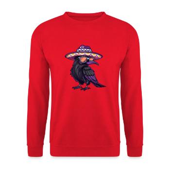 Rabe Krähe Comic Lustig Sombrero - Unisex Pullover - Rot - Vorne - Alina (178cm) & Michal (187cm)