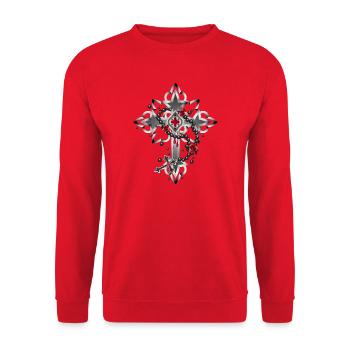 Cross made of Gothic elements and rosary - Unisex Sweatshirt - red - Front - Alina (178cm) & Michal (187cm)