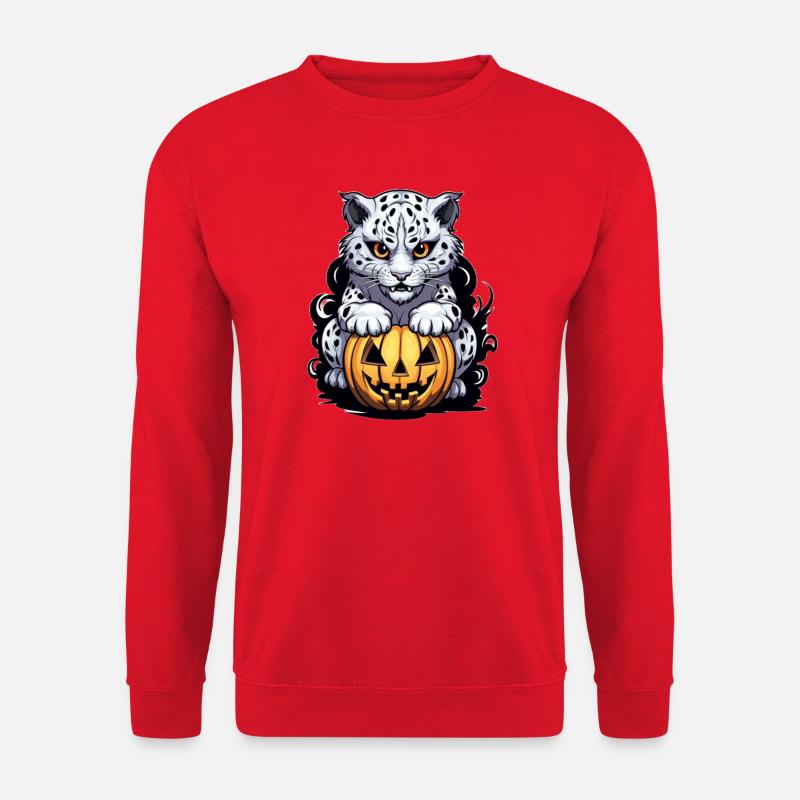 Schneeleopard mit Halloween-Kürbis - Unisex Pullover - Rot