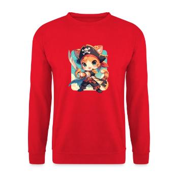 Chat Pirate de Kawaii Chibi - Aventure Ahoy - Sweat-shirt Unisexe - rouge - Devant - Alina (178cm) & Michal (187cm)