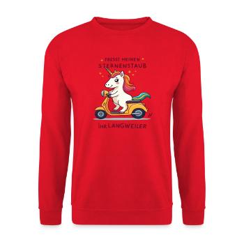 Roller-Einhorn - Unisex Pullover - Rot - Vorne - Alina (178cm) & Michal (187cm)