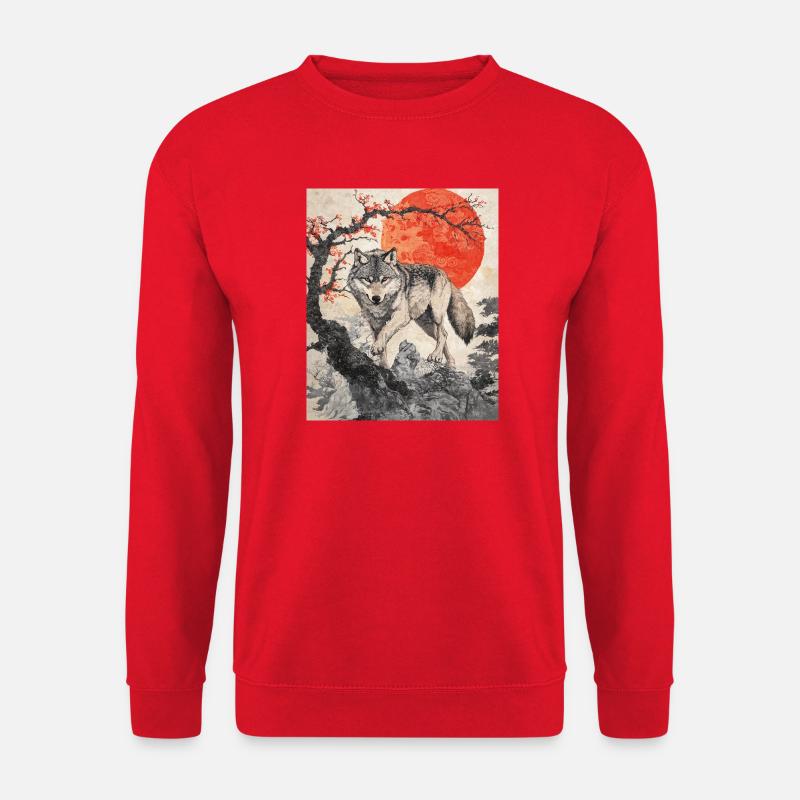 Wolf Japan Mount Fuji Yama Japan Tempel Schrein - Unisex Pullover - Rot